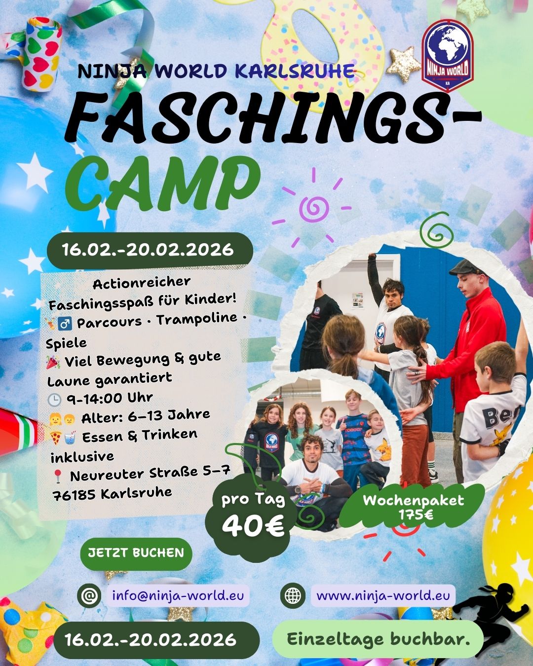 Faschingscamp 2026 in der Ninja World Karlsruhe